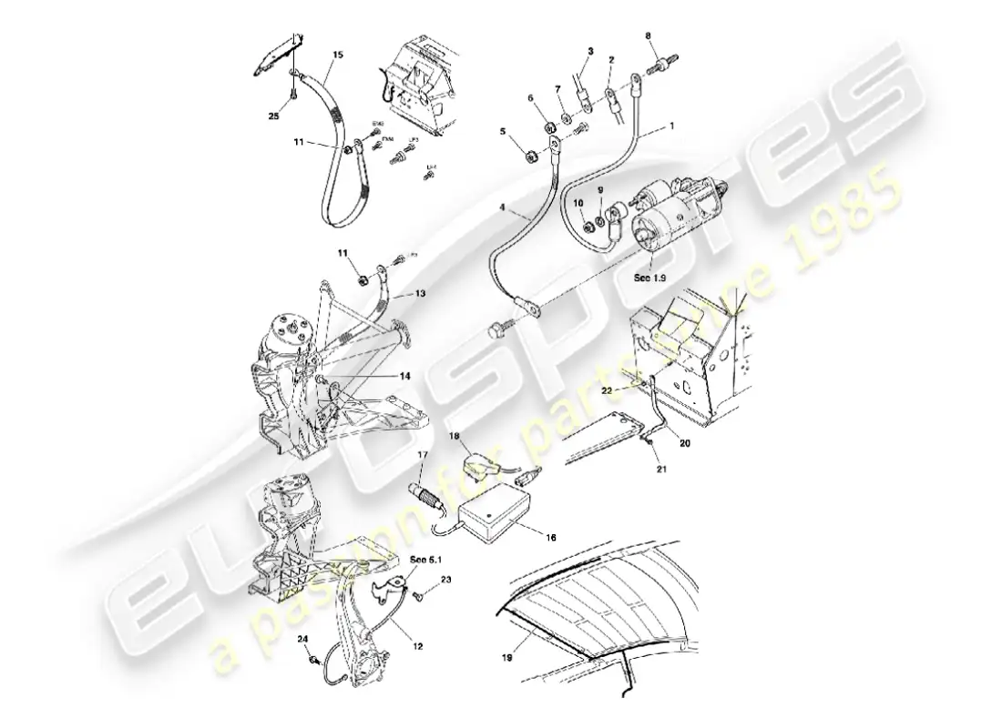aston martin vanquish (2002) batería y cables diagrama de piezas