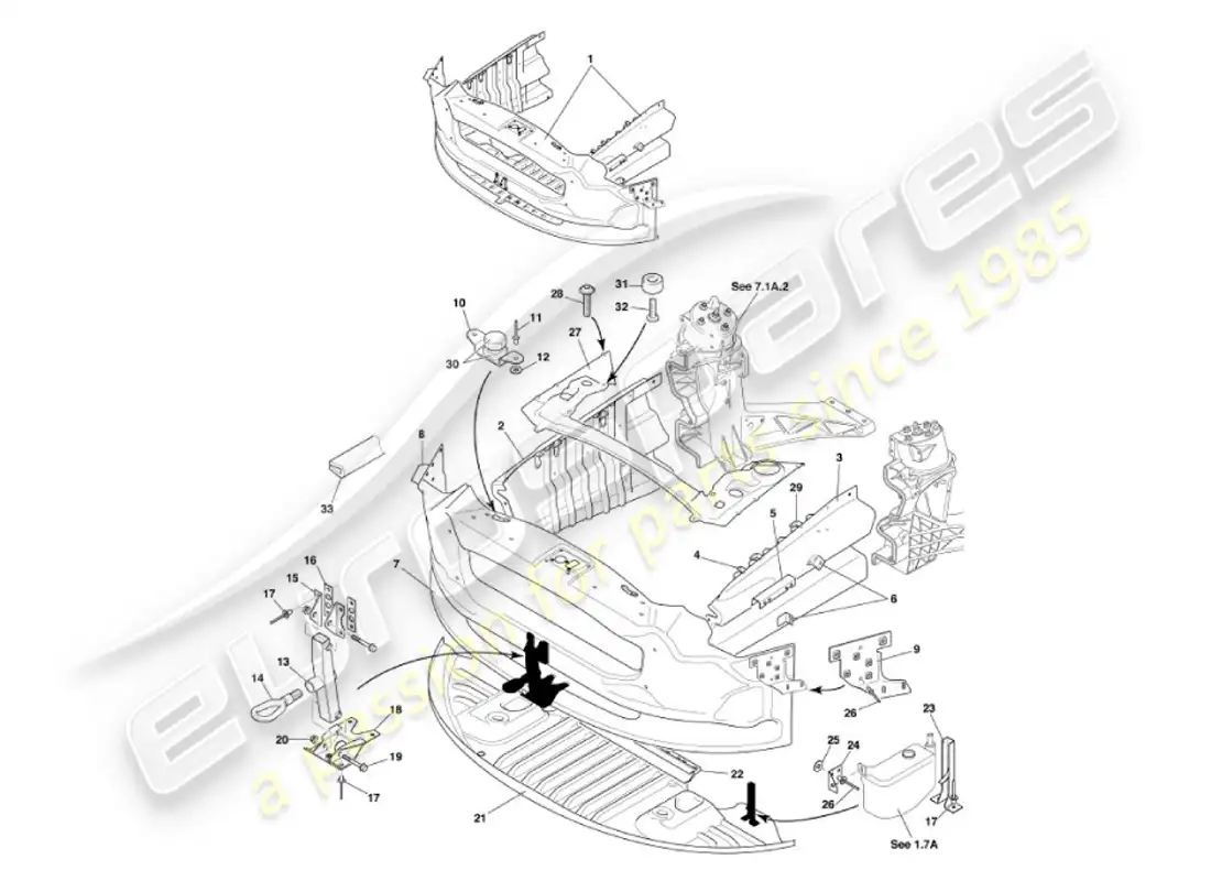 aston martin vanquish (2007) estructura de impacto frontal diagrama de piezas