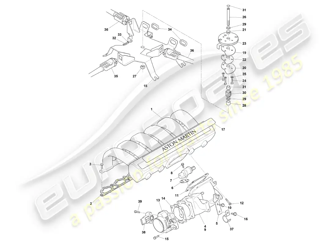 aston martin db7 vantage (2003) diagrama de piezas de colectores de admisión y aceleradores