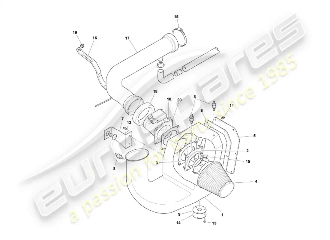 aston martin db7 vantage (2003) diagrama de piezas del filtro de aire y sensor maf