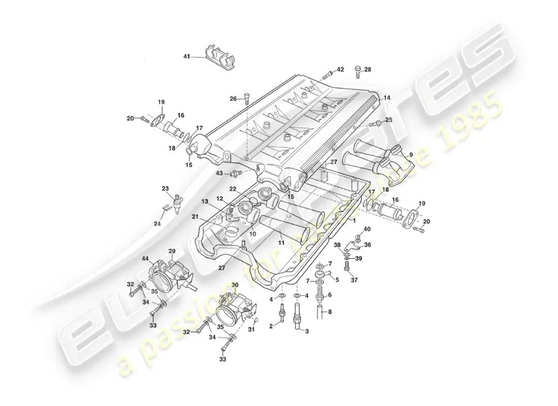 aston martin v8 virage (2000) colectores de entrada y pleno diagrama de piezas