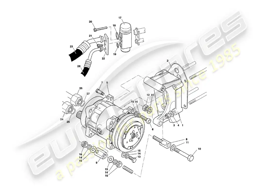 aston martin v8 coupe (1999) instalación del compartimiento del motor diagrama de piezas