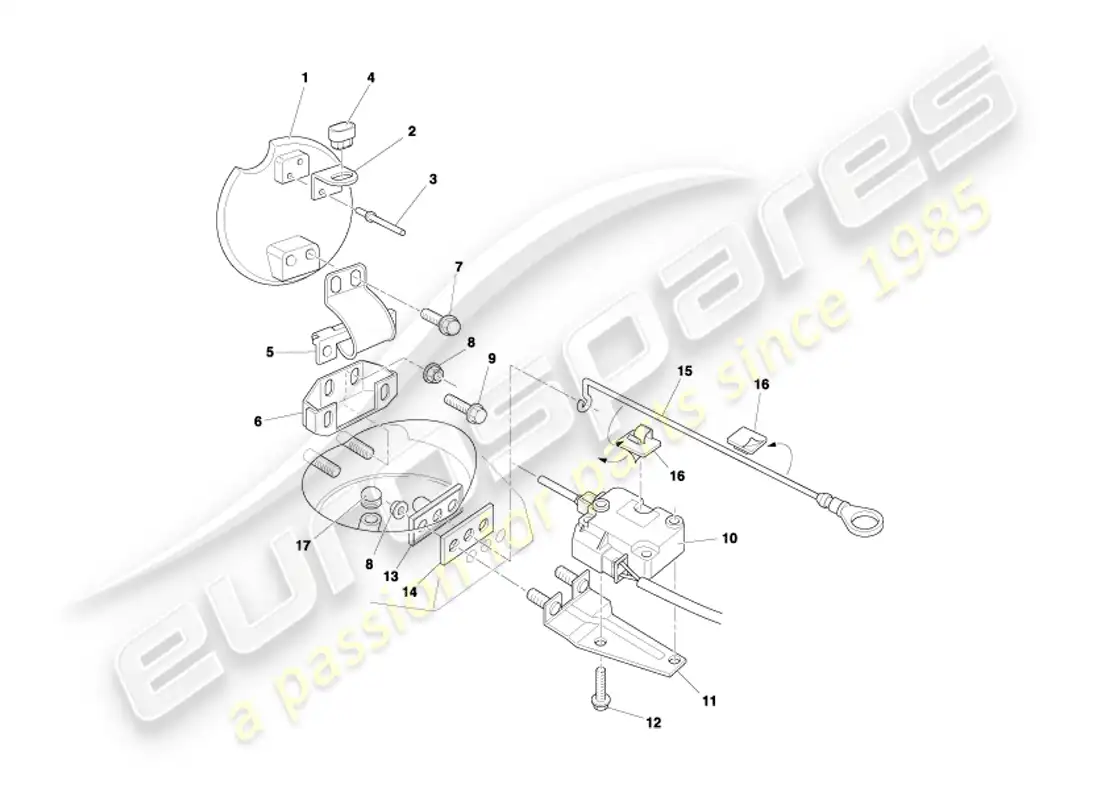 aston martin db7 vantage (2003) diagrama de piezas del mecanismo de trampilla de combustible