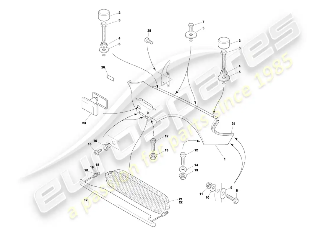aston martin db7 vantage (2003) diagrama de piezas de las alas delanteras