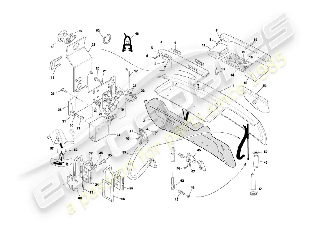 aston martin db7 vantage (2003) diagrama de piezas de la tapa del maletero