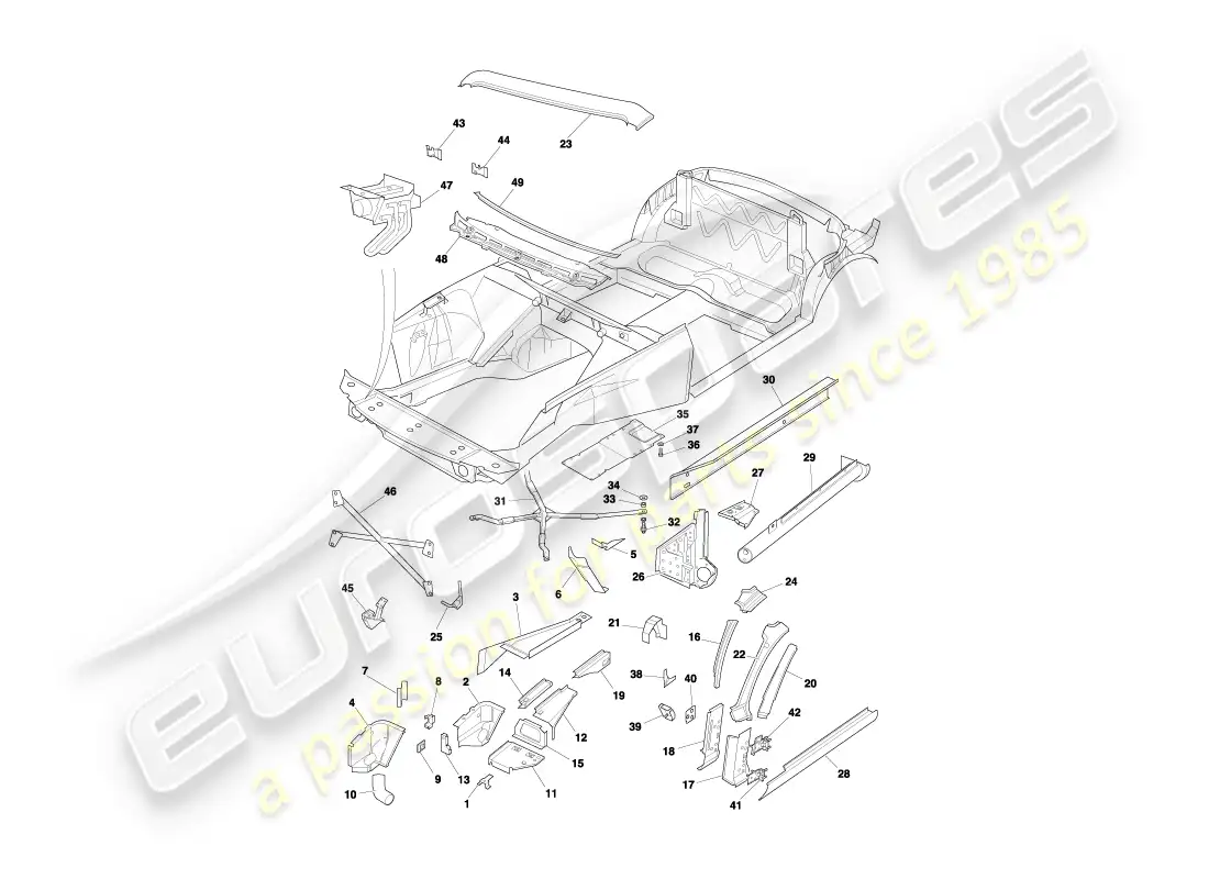 aston martin db7 vantage (2003) paneles frontales, diagrama de piezas de volante