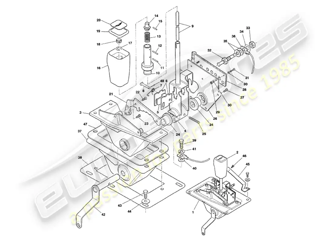 aston martin v8 volante (1999) selector de marchas diagrama de piezas