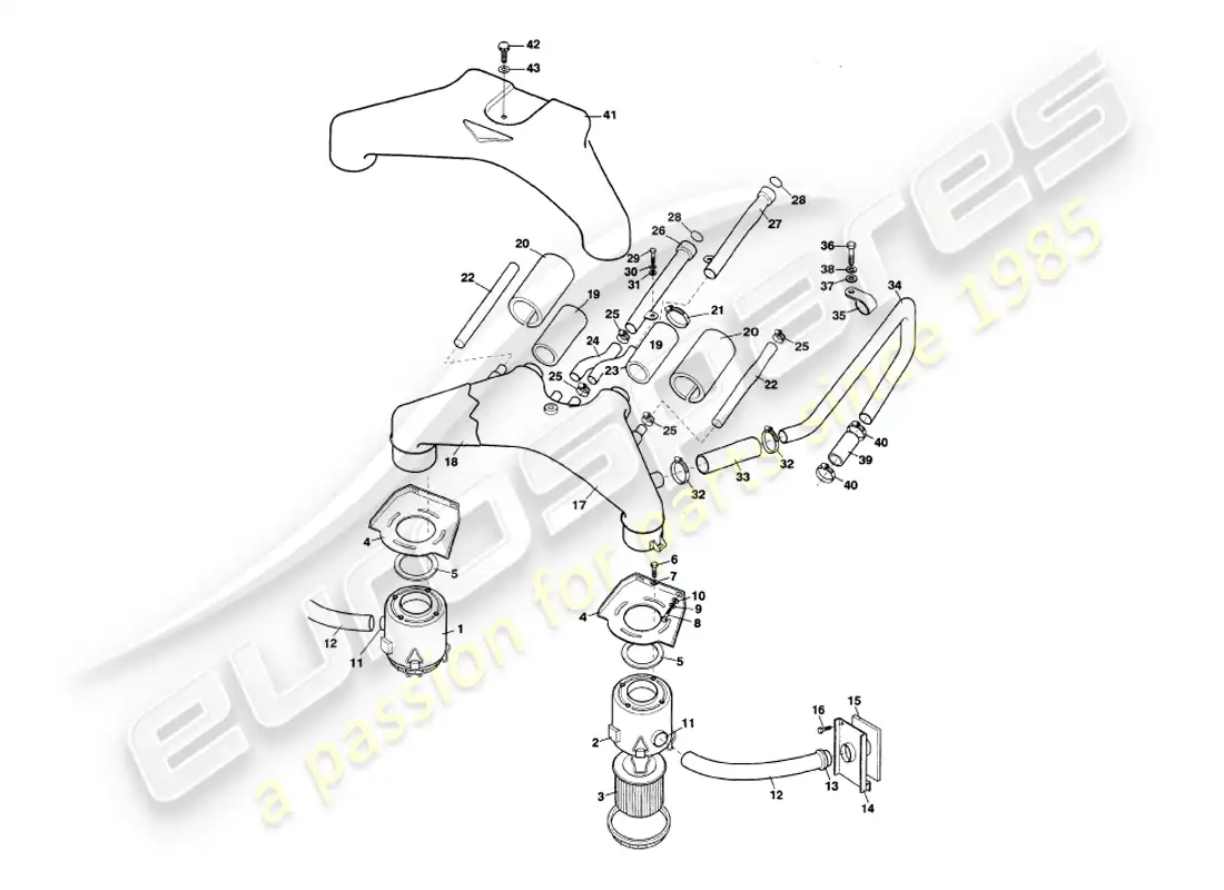 aston martin v8 volante (1998) filtros de aire diagrama de piezas