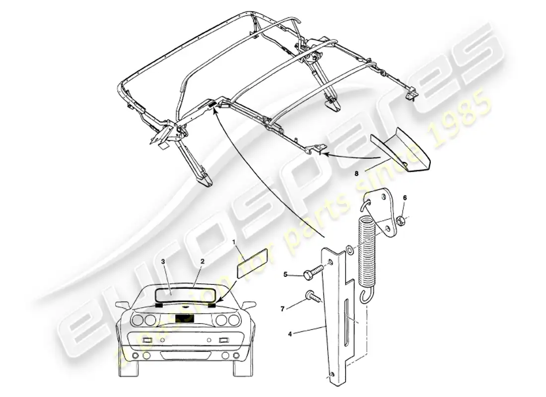 aston martin v8 volante (1999) ensamblaje de la campana diagrama de piezas