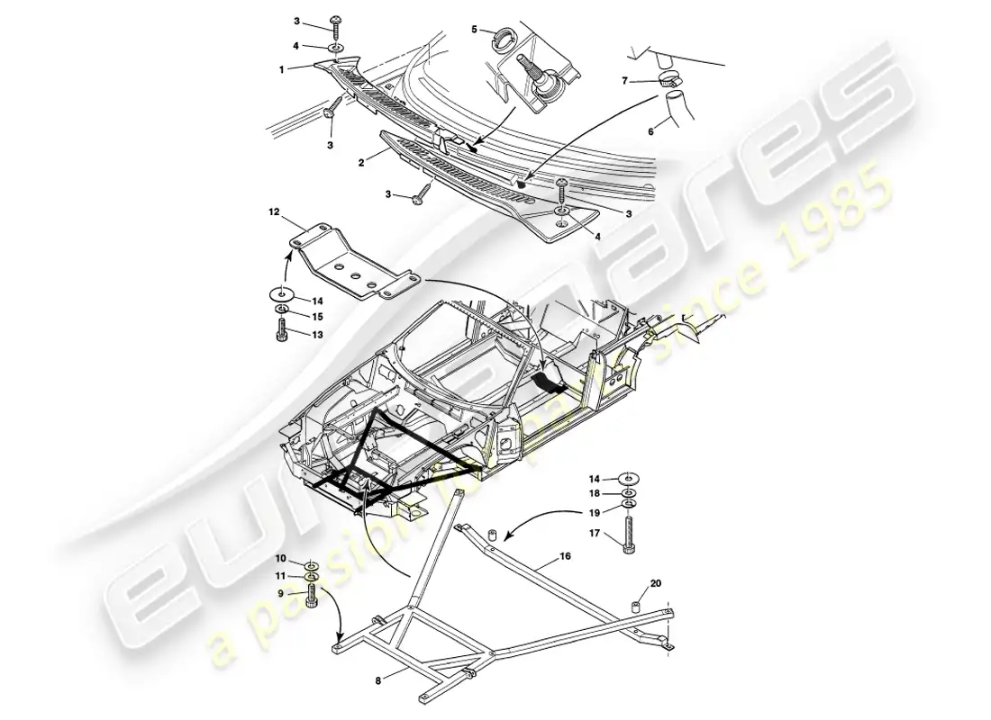 aston martin v8 volante (1999) accesorios para el cuerpo diagrama de piezas