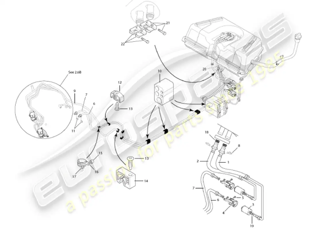 aston martin vanquish (2001) diagrama de piezas de tuberías de combustible