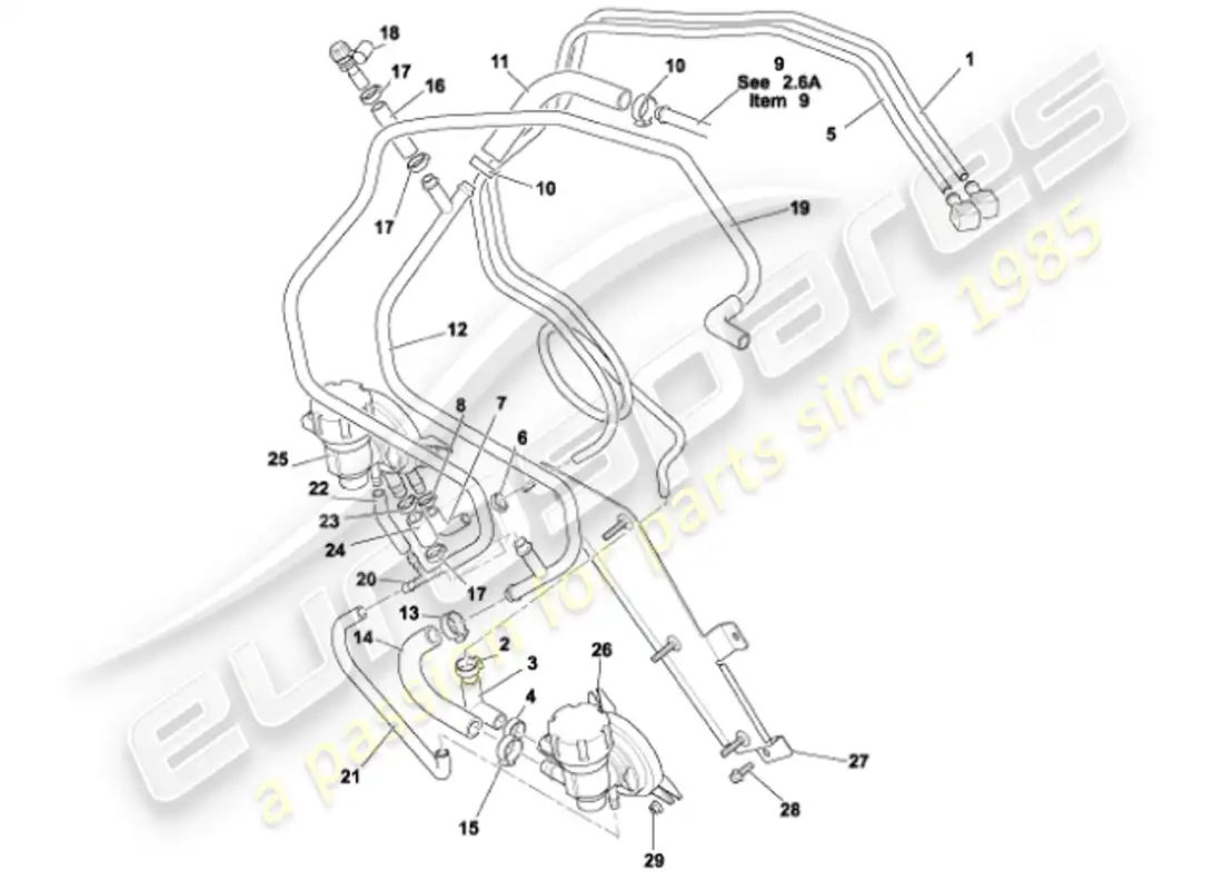 aston martin vanquish (2001) diagrama de piezas de tuberías de combustible