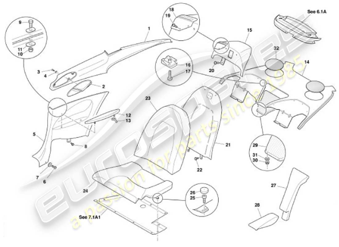 aston martin vanquish (2001) moldura trasera, 2+2 diagrama de piezas