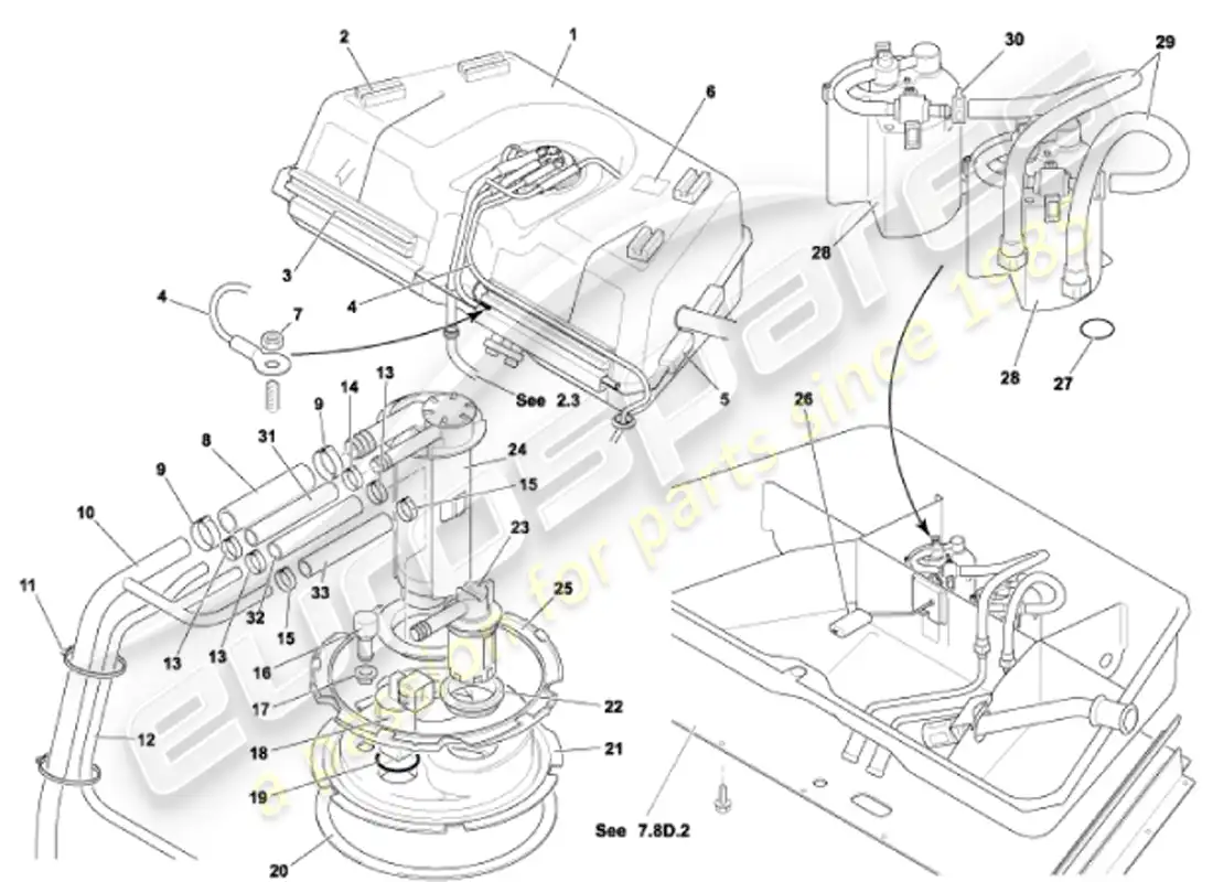 aston martin vanquish (2001) diagrama de piezas del tanque de combustible