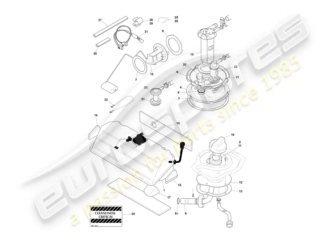 aston martin db7 vantage (2003) diagrama de piezas del tanque de combustible, cupé