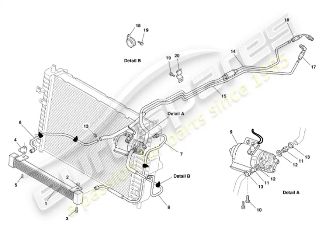 aston martin vanquish (2001) diagrama de piezas de la transmisión de refrigeración de aceite