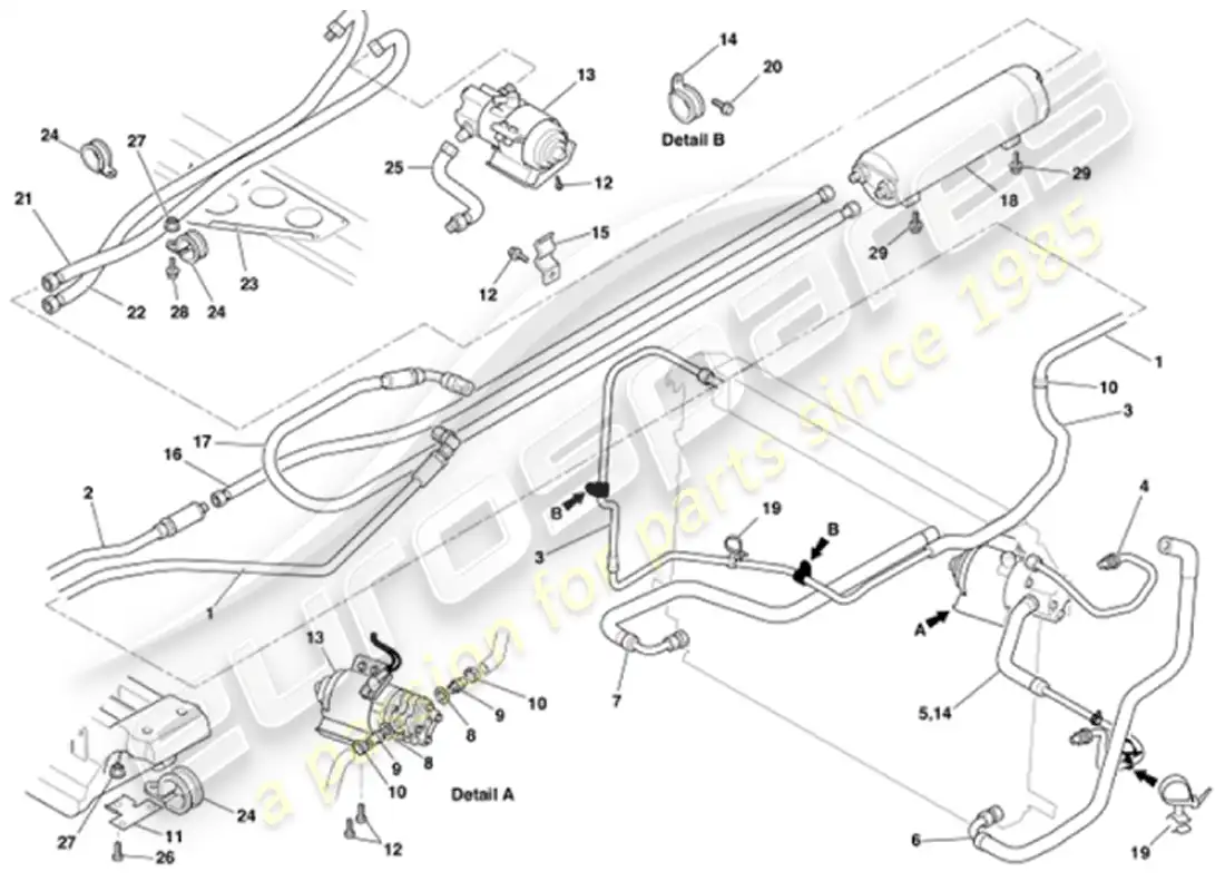 aston martin vanquish (2001) diagrama de piezas del eje de refrigeración de aceite