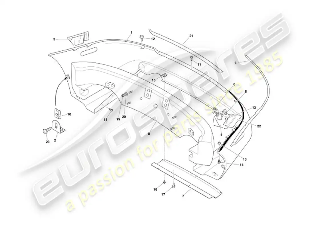 aston martin vanquish (2007) diagrama de piezas del parachoques trasero