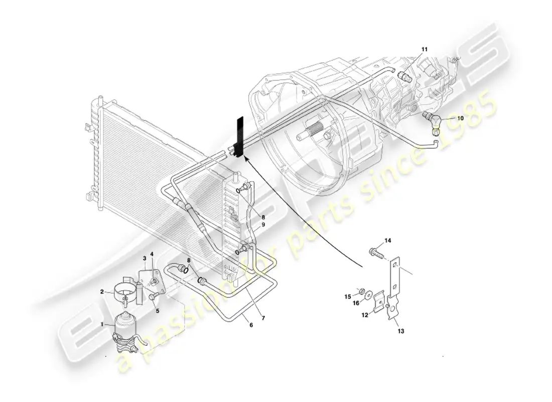 aston martin db7 vantage (2003) transmisión manual, diagrama de piezas de refrigeración de la caja de cambios