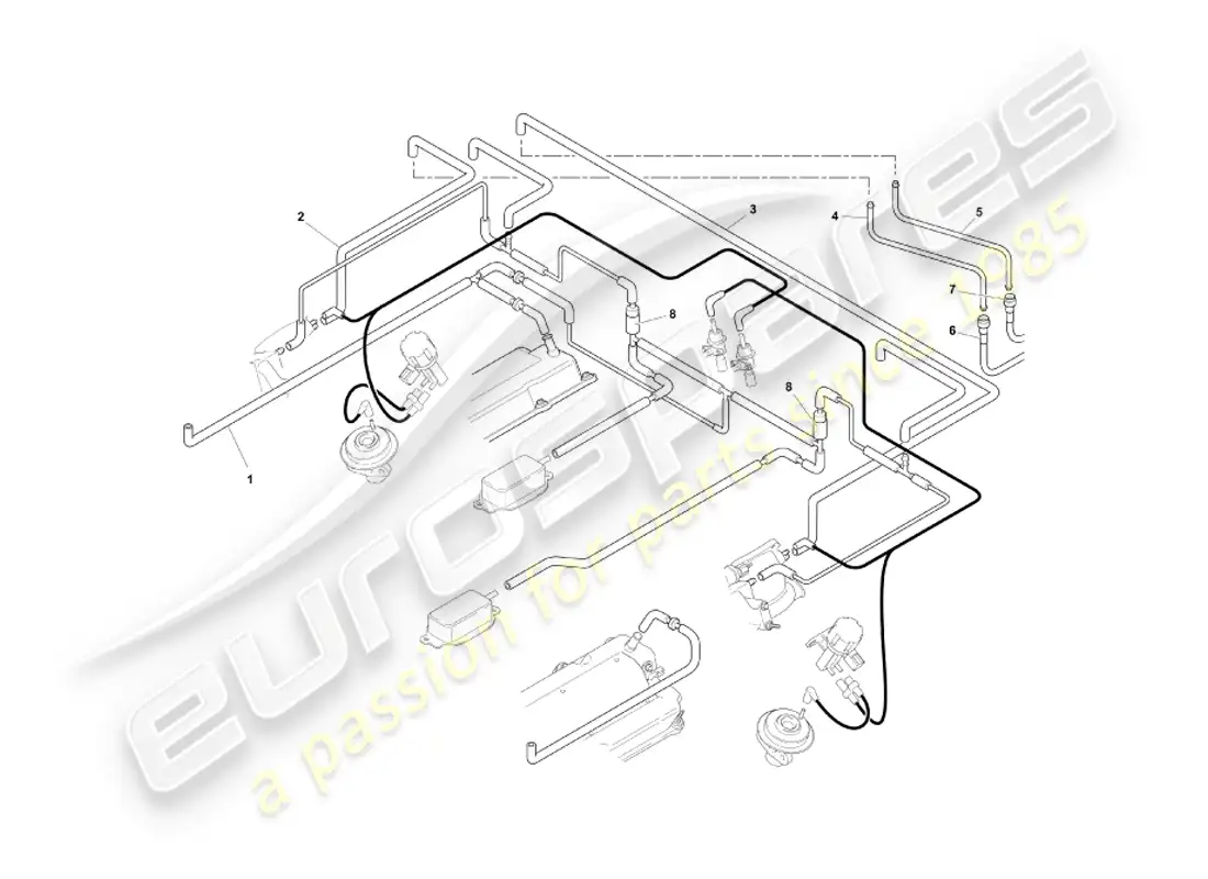 aston martin db7 vantage (2003) sistema de vacío, diagrama de piezas del motor