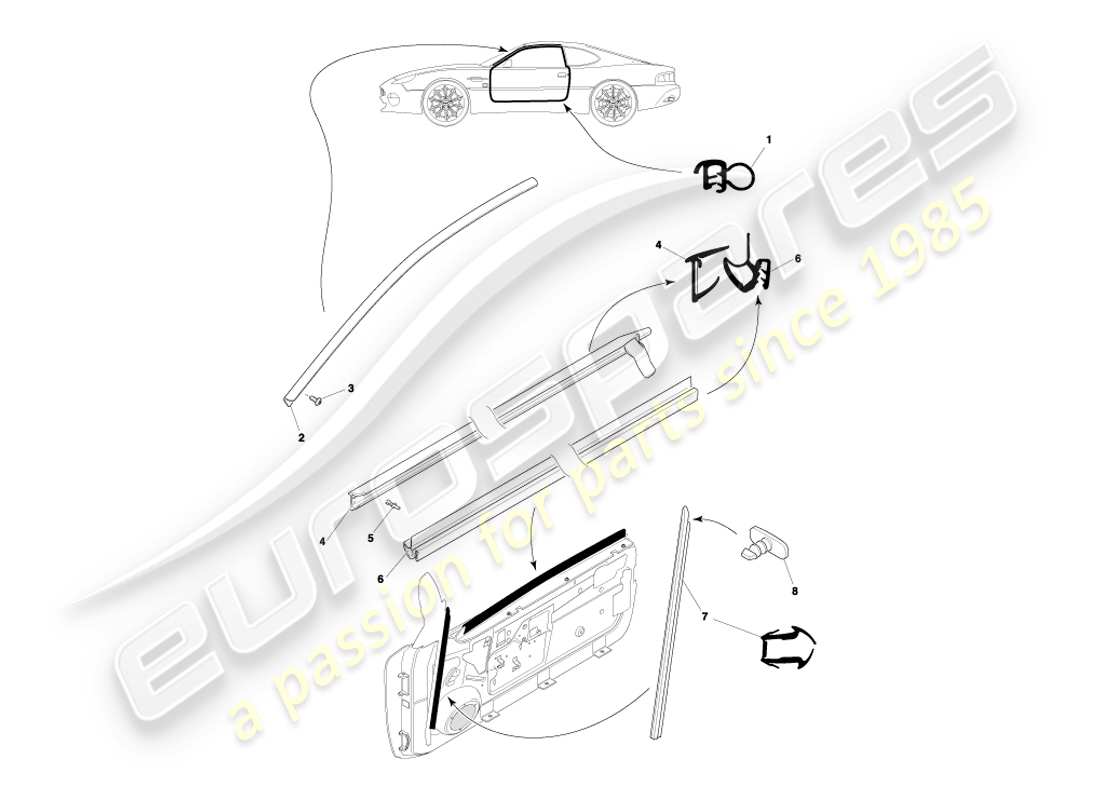aston martin db7 vantage (2002) diagrama de piezas de los sellos de las puertas del cupé