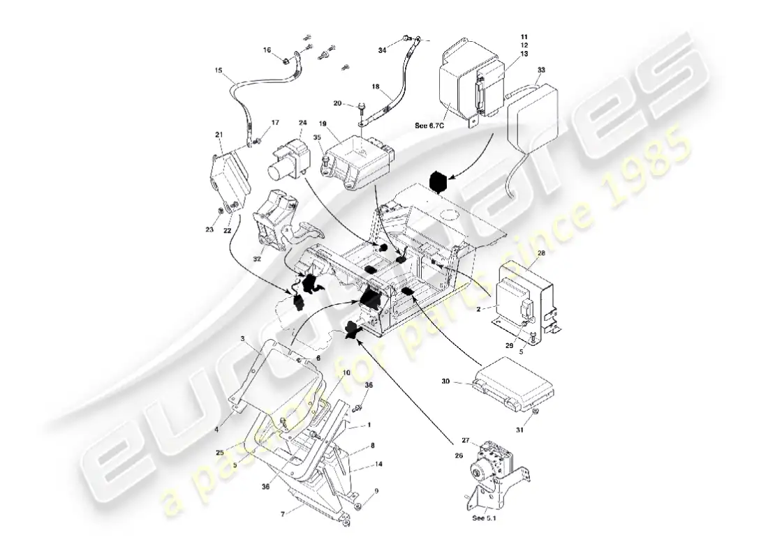 aston martin vanquish (2007) diagrama de piezas de los módulos de control electrónico