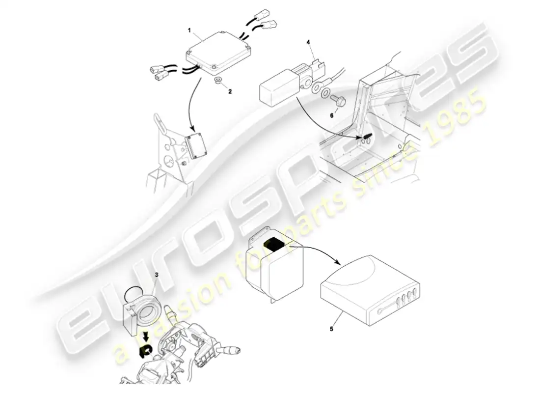 aston martin vanquish (2007) diagrama de piezas de los módulos de control electrónico