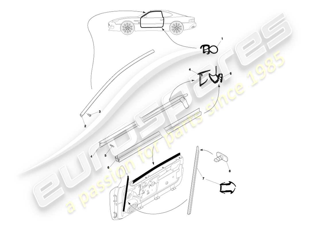 aston martin db7 vantage (2004) diagrama de piezas de los sellos de las puertas del cupé