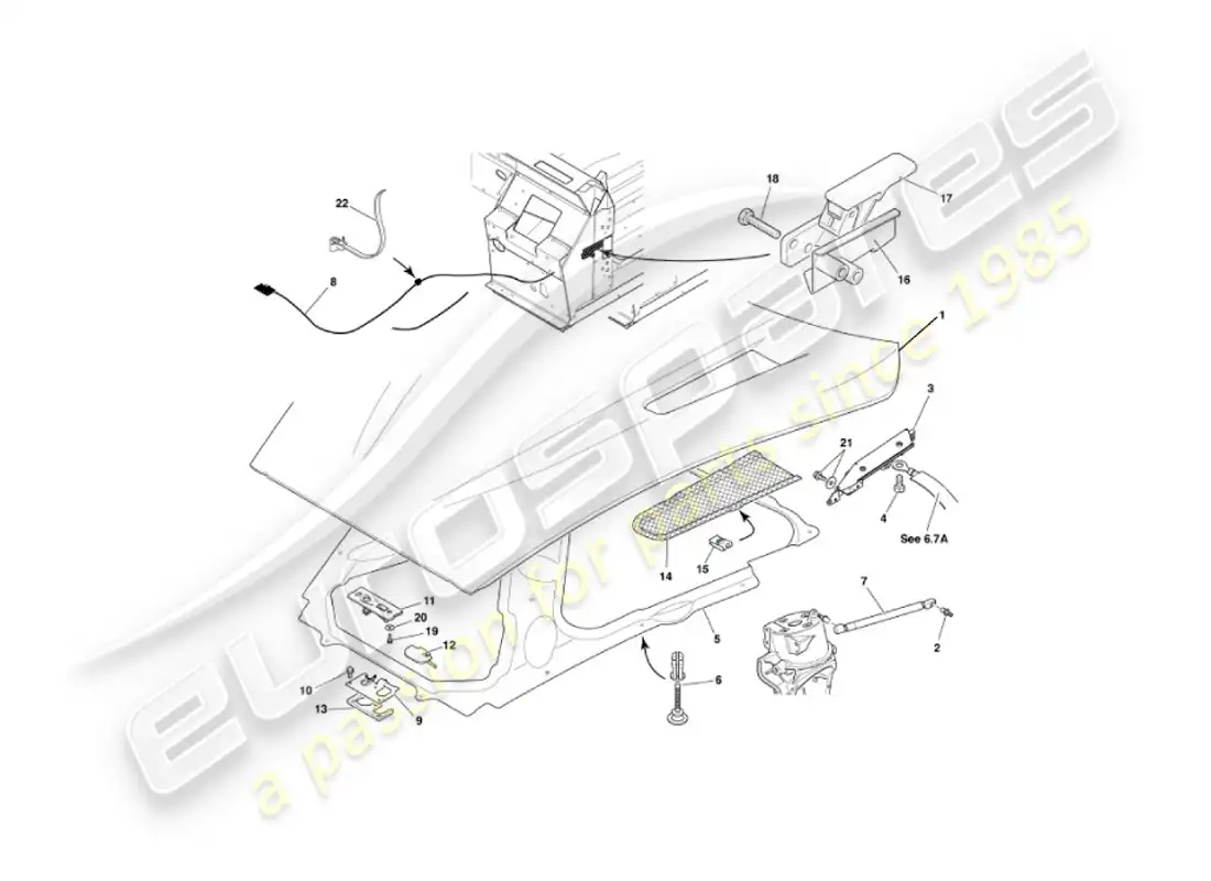 aston martin vanquish (2006) capó diagrama de piezas