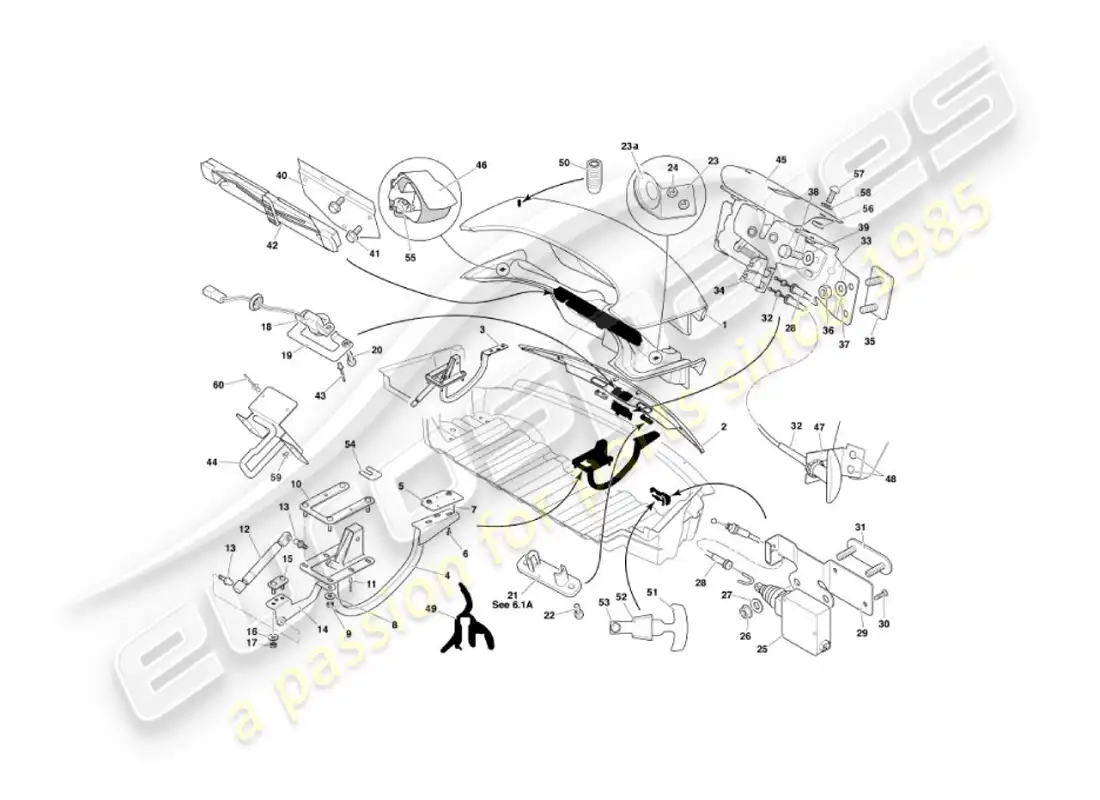 aston martin vanquish (2006) tapa del maletero diagrama de piezas