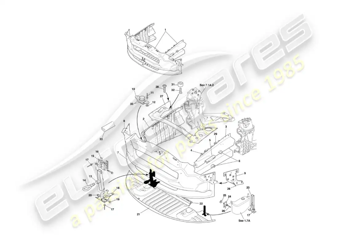 aston martin vanquish (2006) estructura de impacto frontal diagrama de piezas
