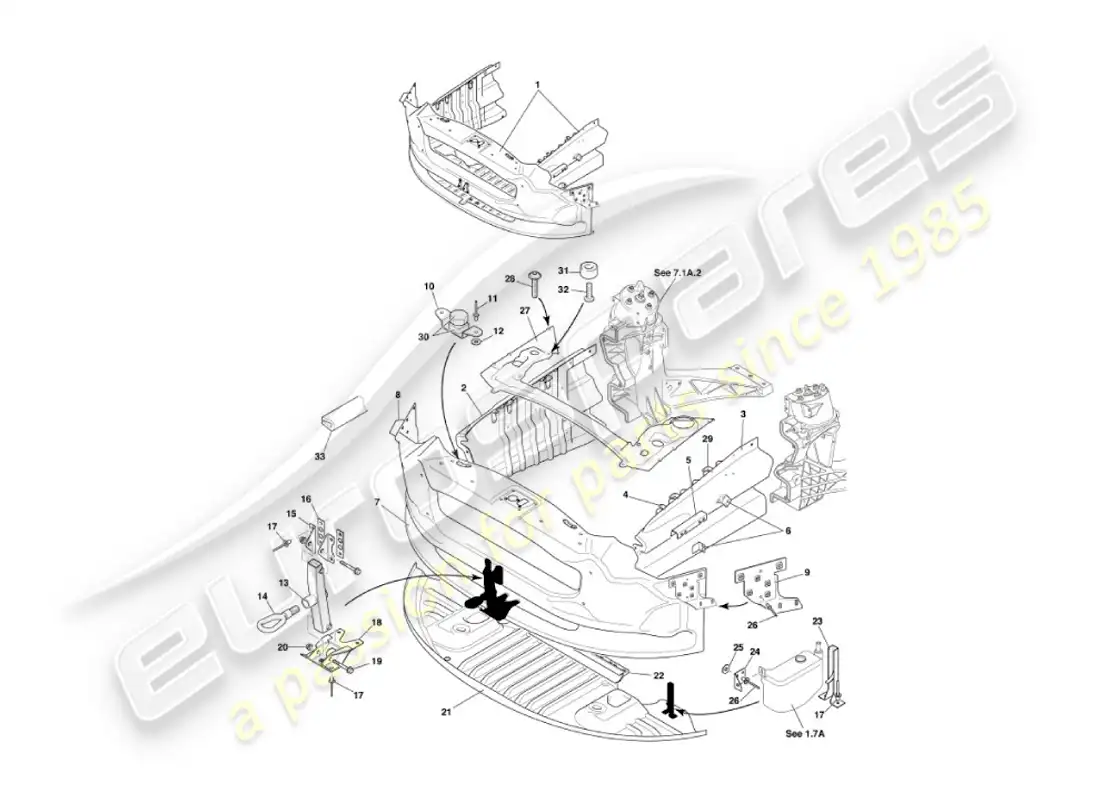 aston martin vanquish (2003) estructura de impacto frontal diagrama de piezas