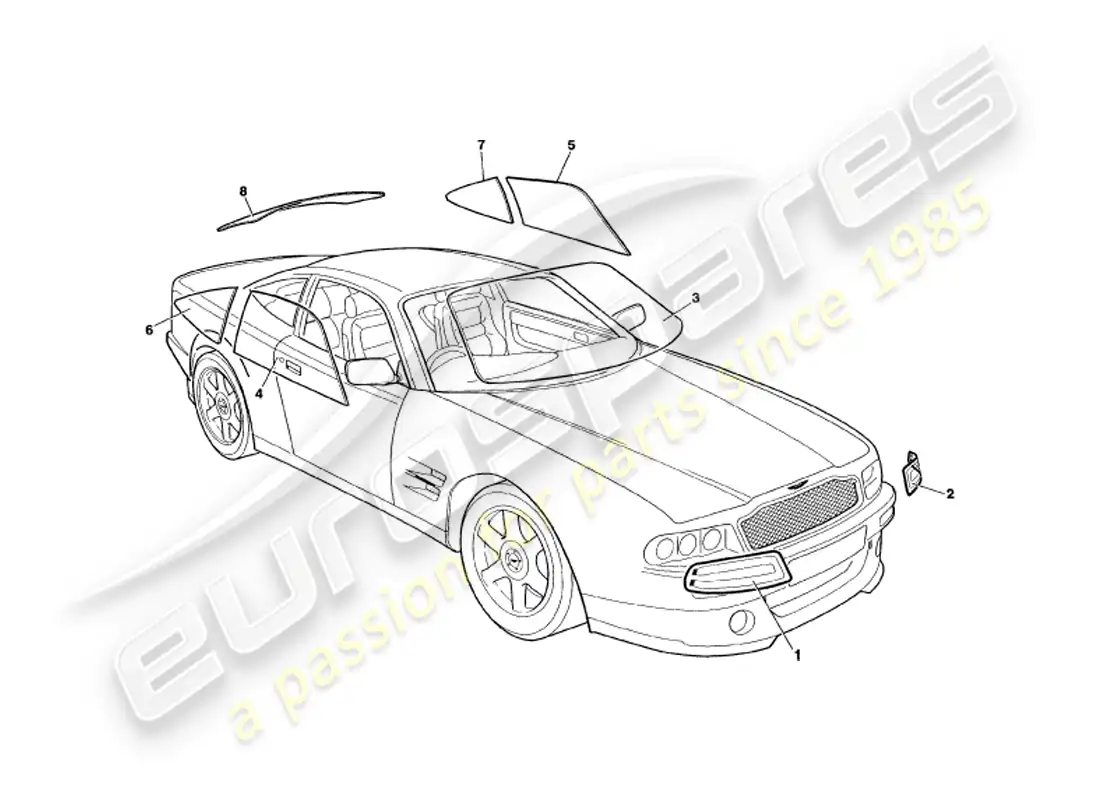 aston martin v8 coupe (1999) vaso diagrama de piezas