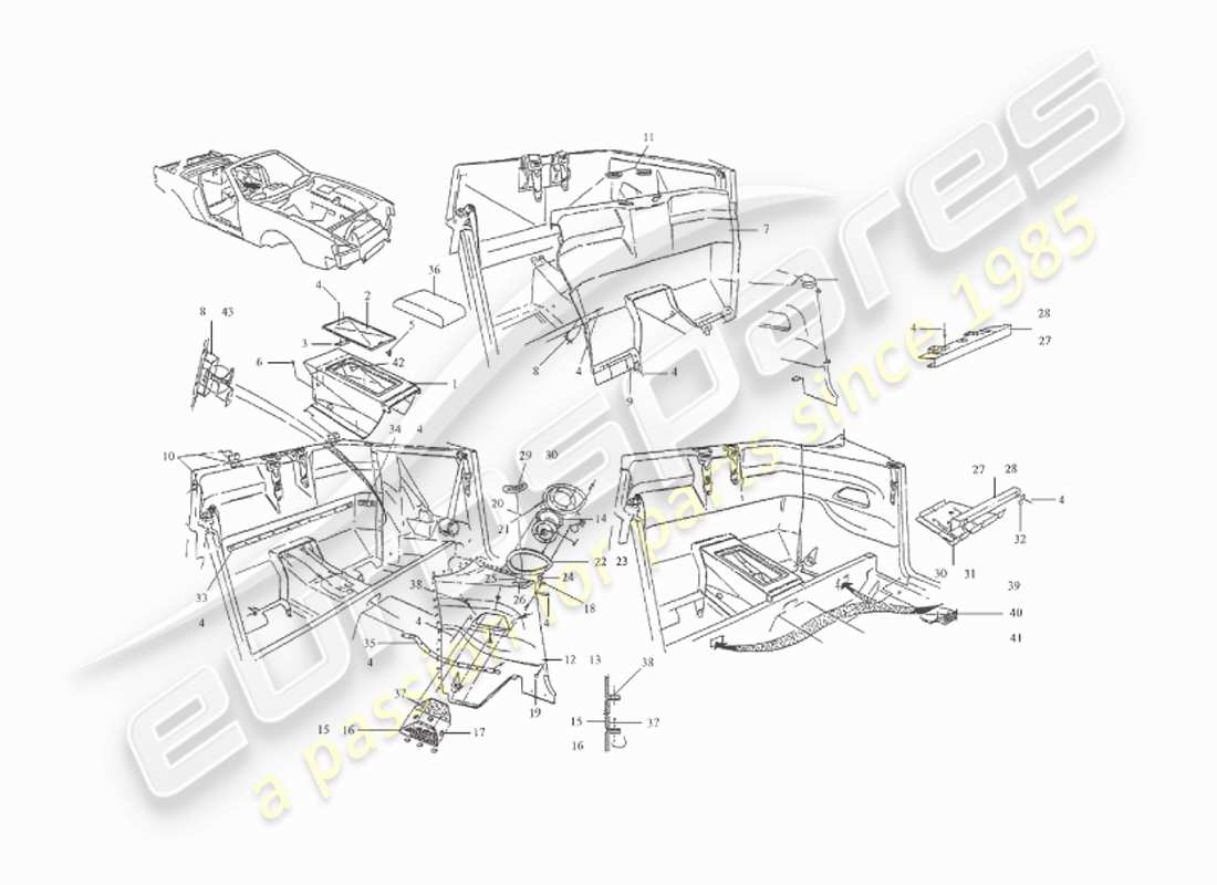 aston martin v8 virage (1999) diagrama de pieza de moldura trasera, volante