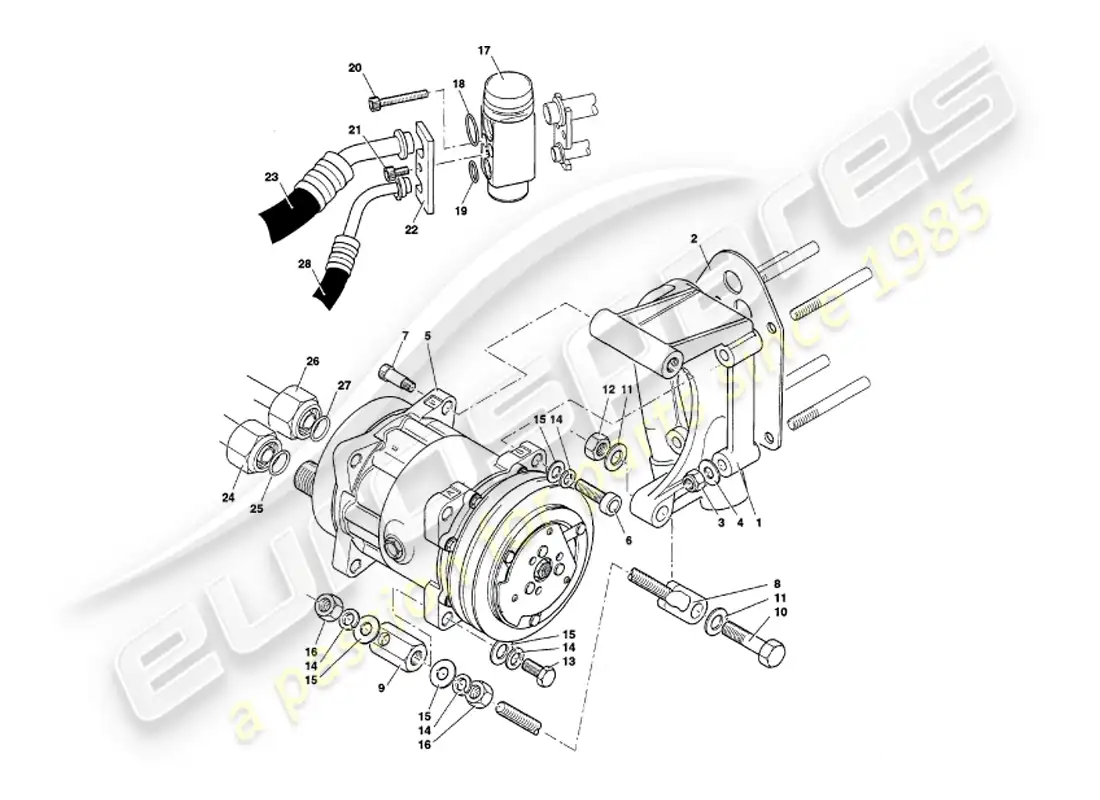 aston martin v8 volante (1998) instalación del compartimiento del motor diagrama de piezas