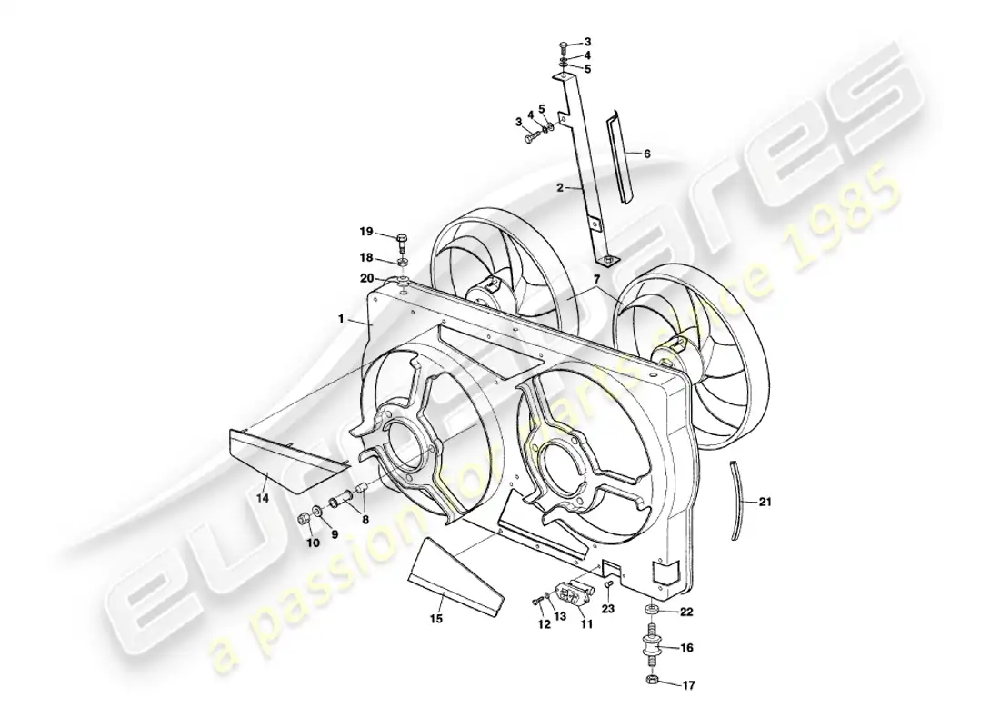 aston martin v8 volante (1998) cubierta del ventilador del radiador diagrama de piezas