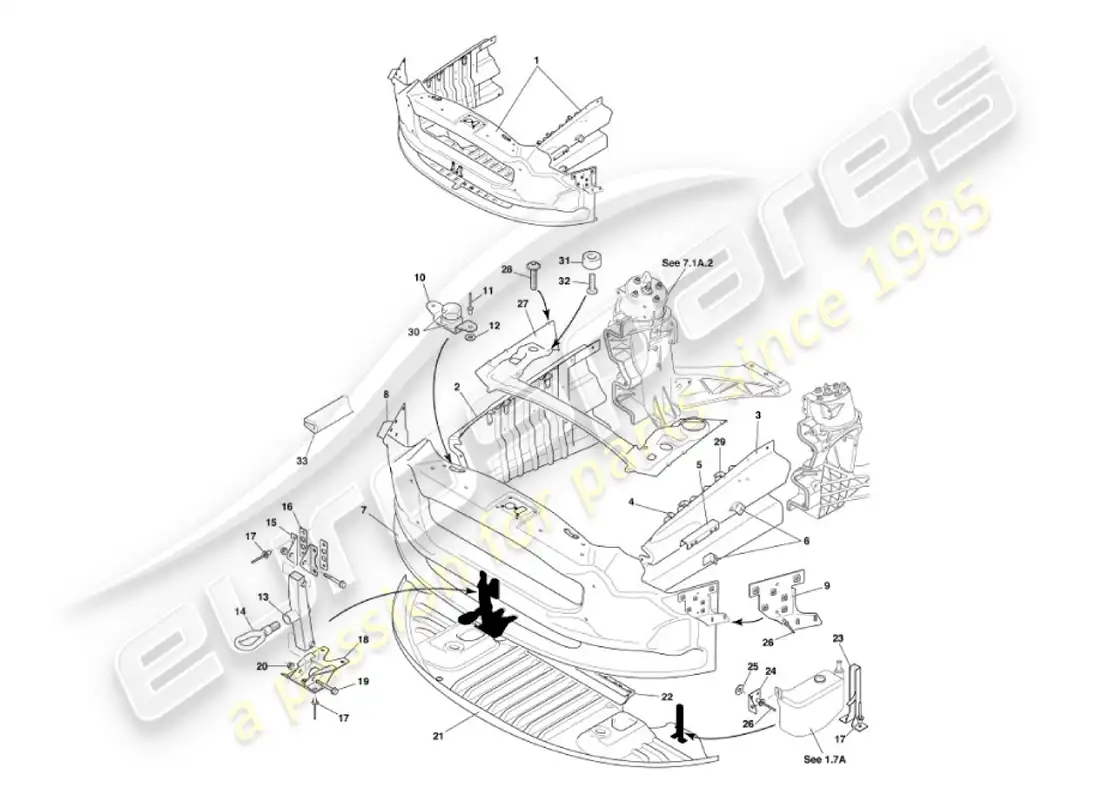 aston martin vanquish (2002) estructura de impacto frontal diagrama de piezas