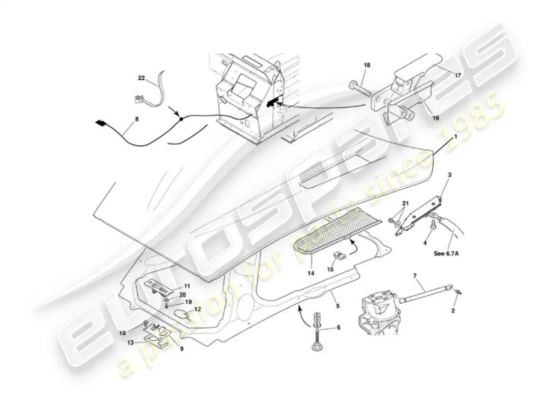 aston martin vanquish (2002) capó diagrama de piezas