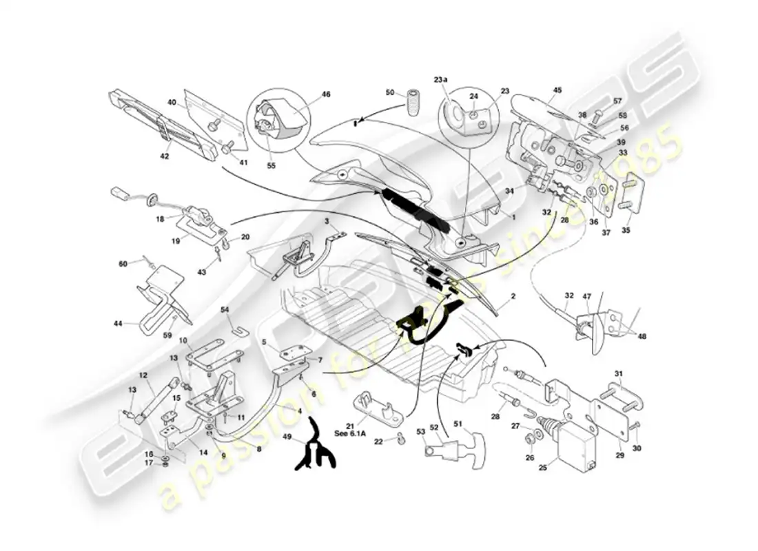 aston martin vanquish (2002) tapa del maletero diagrama de piezas
