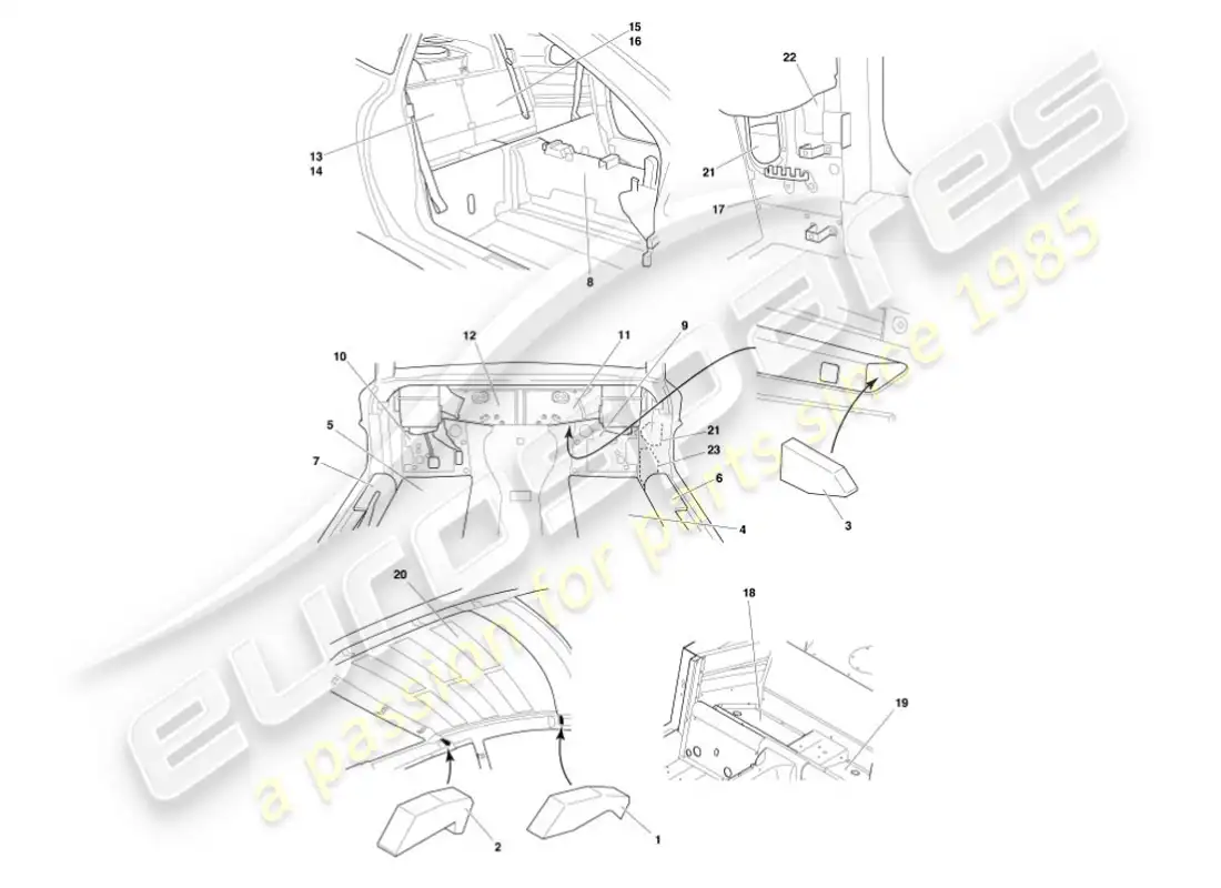aston martin vanquish (2007) amortiguación del sonido diagrama de piezas