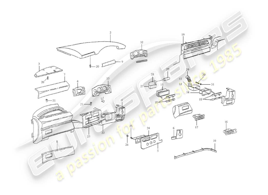 aston martin v8 virage (1999) carcasa del tablero, diagrama de piezas del volante