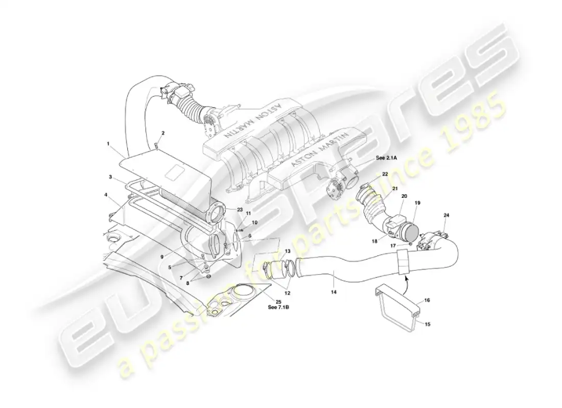 aston martin vanquish (2006) filtros de aire y sensores maf diagrama de piezas