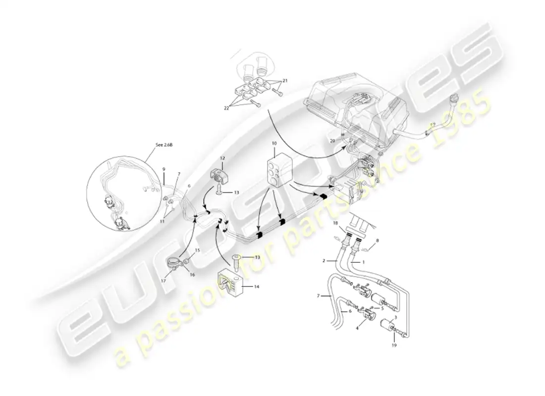 aston martin vanquish (2007) diagrama de piezas de tuberías de combustible