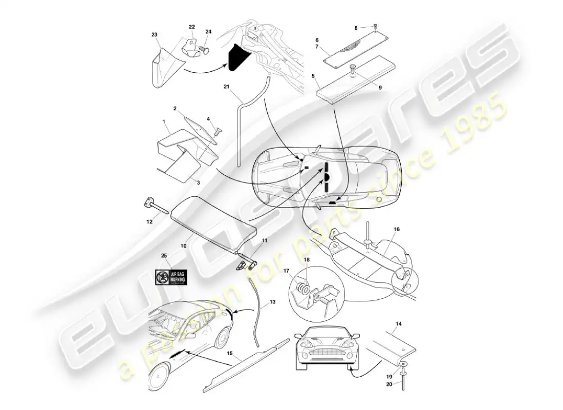 aston martin vanquish (2007) diagrama de piezas de accesorios para la carrocería