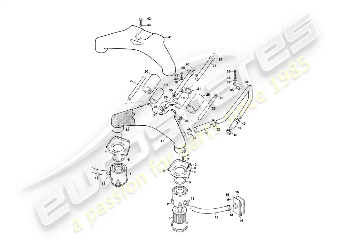 aston martin v8 coupe (1999) filtros de aire diagrama de piezas