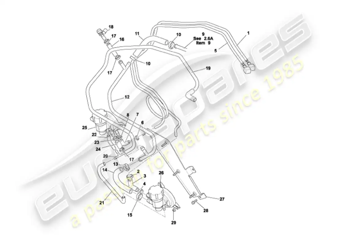 aston martin vanquish (2007) diagrama de piezas de tuberías de combustible