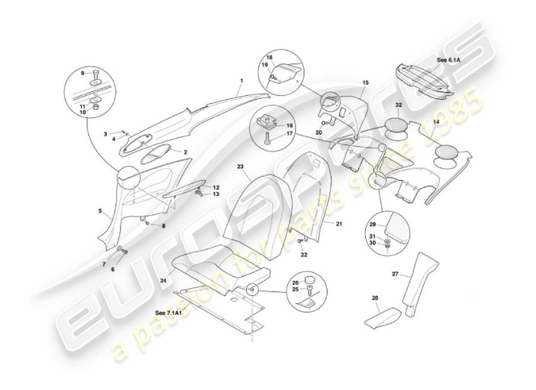 aston martin vanquish (2007) moldura trasera, 2+2 diagrama de piezas