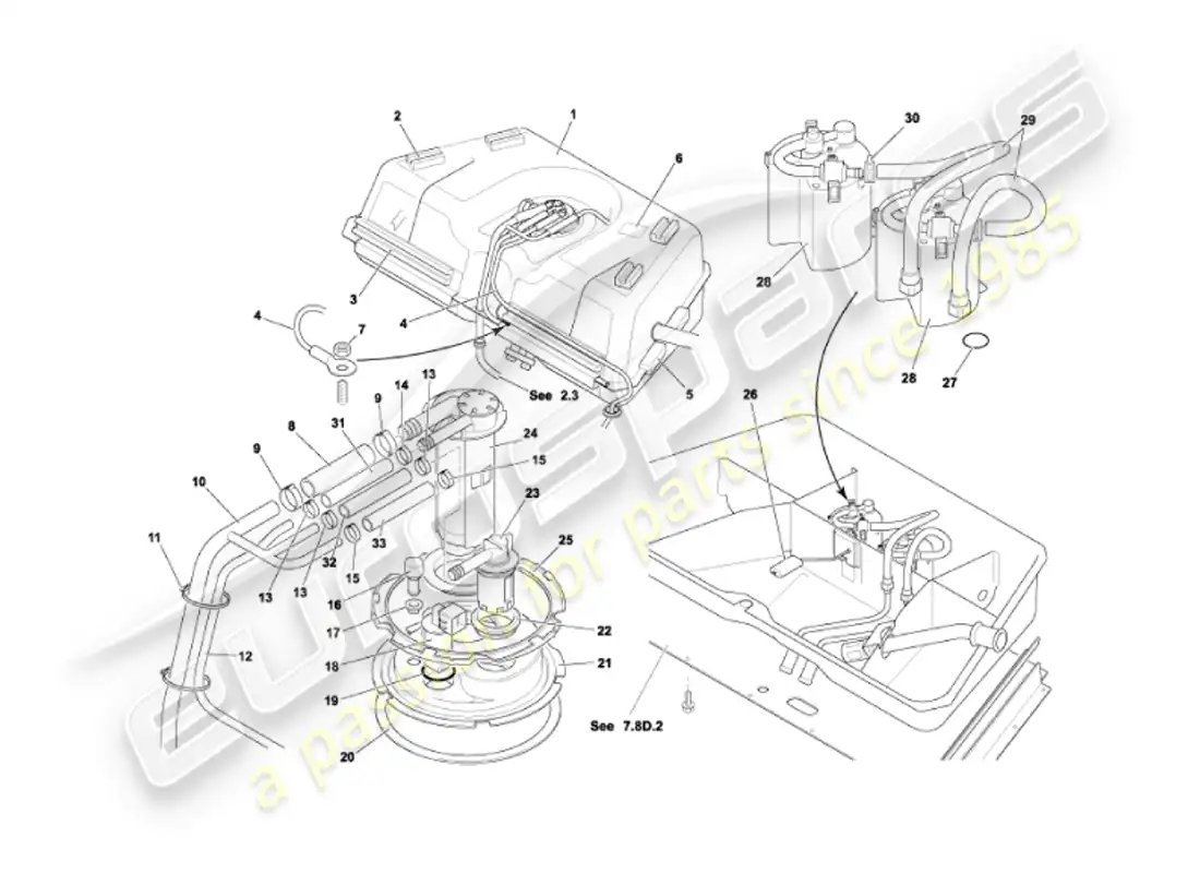 aston martin vanquish (2007) diagrama de piezas del tanque de combustible