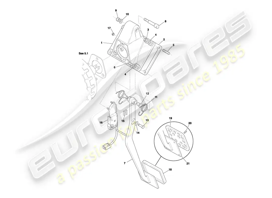 aston martin db7 vantage (2003) diagrama de piezas del engranaje del pedal y freno automático