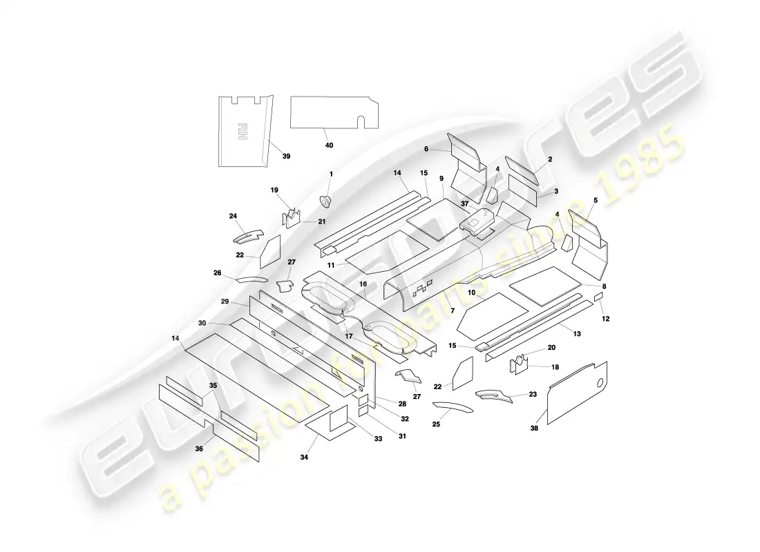 aston martin db7 vantage (2003) diagrama de piezas de insonorización volante